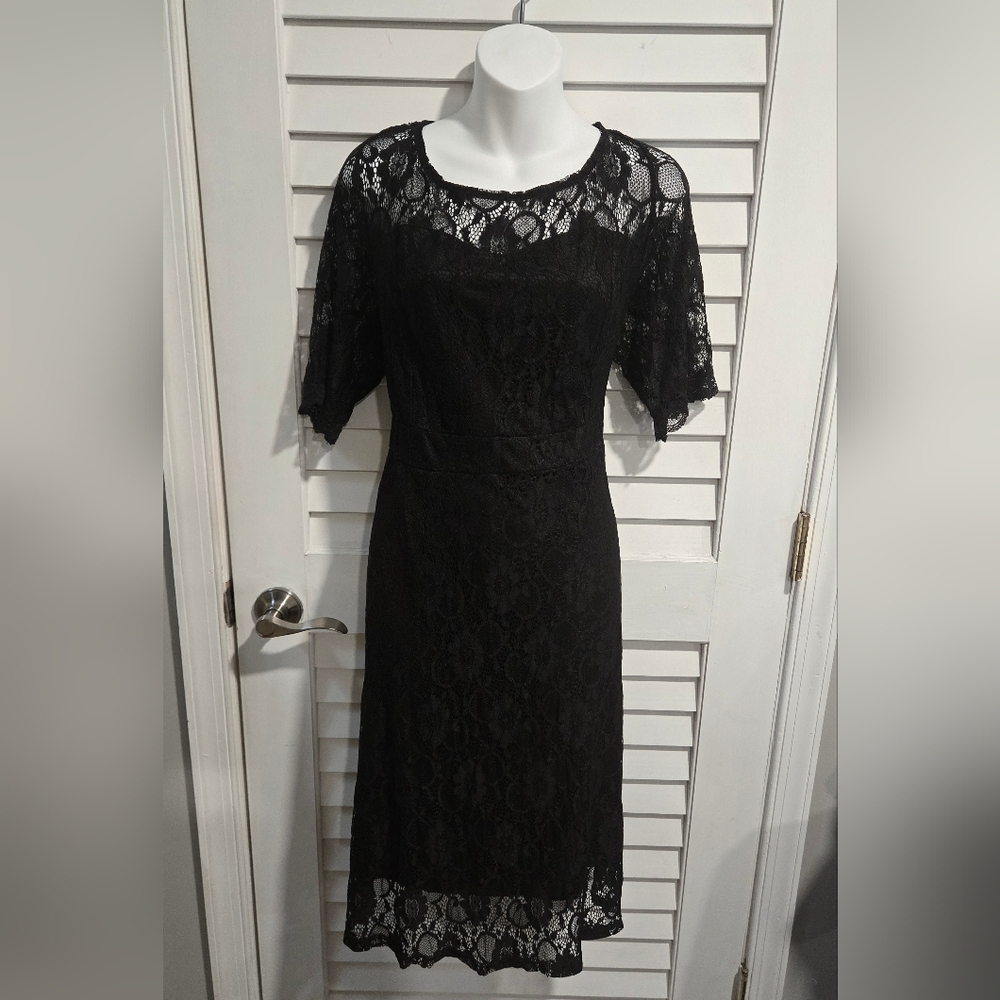 Pinup Fashion 18W Elegant Black Lace Midi Dress